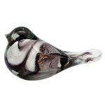 Handmade White and Aubergine Marbled Glass Bird Paperweight