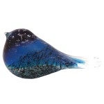 Handmade Blue and White Glitter Glass Bird Paperweight