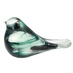 Handmade glass bird paperweight green black white marbled
