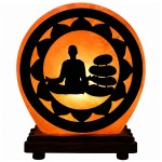 Round Himalayan Salt Zen Lamp with Meditation Design