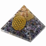 Blue agate orgonite pyramid with Flower of Life 5 cm