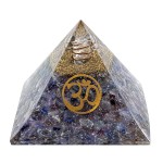 Blue Agate Orgonite Pyramid with OM symbol 5 cm