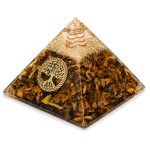 Tiger Eye Orgonite Pyramid with Tree of Life 7 cm