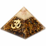 Tiger Eye Orgonite Pyramid with AUM symbol 7 cm