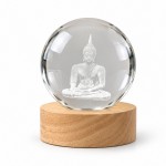 3D Buddha LED Night Light, Glass Sphere with Wooden Base