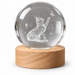 3D Cat and Butterfly LED Night Light, Glass Sphere