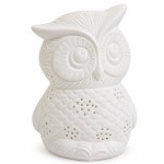 White porcelain owl table lamp with cut-out details - 20 cm