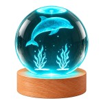 Dolphin LED Night Light Glass and Wood 10.7 cm