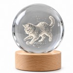 3D Kitten and Ball of Wool LED Night Light, Glass Sphere