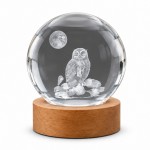 3D Owl and Moon LED Night Light, Glass Sphere