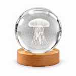 3D Jellyfish LED Night Light, Glass Ball with Wooden Base