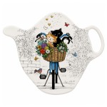 Cats on bicycle melamine tea bag holder