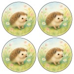 Set of 4 round floral hedgehog coasters � � 9.5 cm
