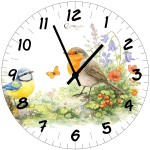 Glass Wall Clock Birds and Flowers 29 cm