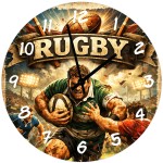 Rugby glass wall clock 29 cm action player gift for rugby fan