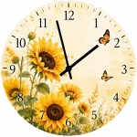 Sunflowers and Butterflies Glass Wall Clock 29 cm