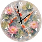 Koi Carp and Lotus Flower Glass Wall Clock 29 cm