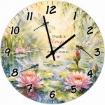 Dragonflies and Water Lilies Glass Wall Clock 29 cm