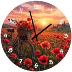 Glass Wall Clock 29 cm Vintage Bicycle & Poppy Field