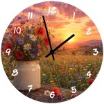 Wildflower Bouquet Glass Wall Clock 29 cm