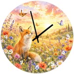 Glass Wall Clock 29 cm Fox in a Wildflower Meadow