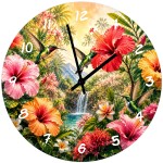Hummingbird and Hibiscus Glass Wall Clock 29 cm