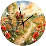 Vintage Bicycle Poppy Glass Wall Clock 29 cm