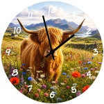 Highland Cow Glass Wall Clock 29 cm Country Home Decor