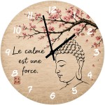 Zen Buddha Glass Wall Clock 29 cm Cherry Blossom Home Decor