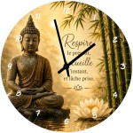 Buddha Bamboo and Lotus Glass Wall Clock 29 cm