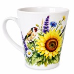 Goldfinch and sunflower floral ceramic mug 320 ml