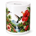 Ceramic Hummingbird Money Box Tropical Flowers Gift