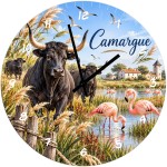 29 cm Glass Wall Clock Camargue Bulls and Flamingos