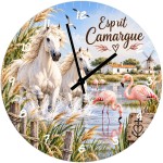 Camargue glass wall clock 29 cm horses and flamingos