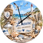 Seaside glass wall clock 29 cm lighthouse and beach design