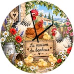 Chicken glass wall clock 29 cm floral French country design