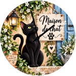 Black cat glass wall clock 29 cm French floral home design