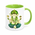 Ganesh Ceramic Mug Light Green Inside and Handle 350 ml