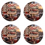 Set of 4 vintage motor racing coasters 9.5 cm
