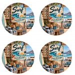 Set of 4 surf beach coasters vintage van 9.5 cm