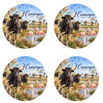 Set of 4 Camargue bull and flamingo coasters 9.5 cm