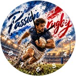 29 cm Glass Wall Clock Rugby Player Tricolour Design