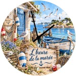 29 cm Glass Wall Clock Seaside Harbour Lighthouse Design