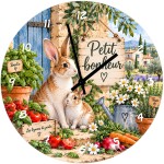 29 cm Glass Wall Clock Rabbits Garden Vegetable Design