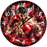 Boxing glass wall clock 29 cm boxer red gloves design
