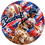 Baseball glass wall clock 29 cm batter sports room decor