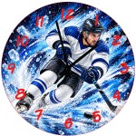 Ice hockey glass wall clock 29 cm player and puck design