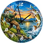 Pike fishing glass wall clock 29 cm angler gift