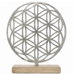 Metal Flower of Life Decoration with Mango Wood Stand