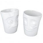 Set of 2 Joyful and Perplexed White Porcelain Tumblers Tassen